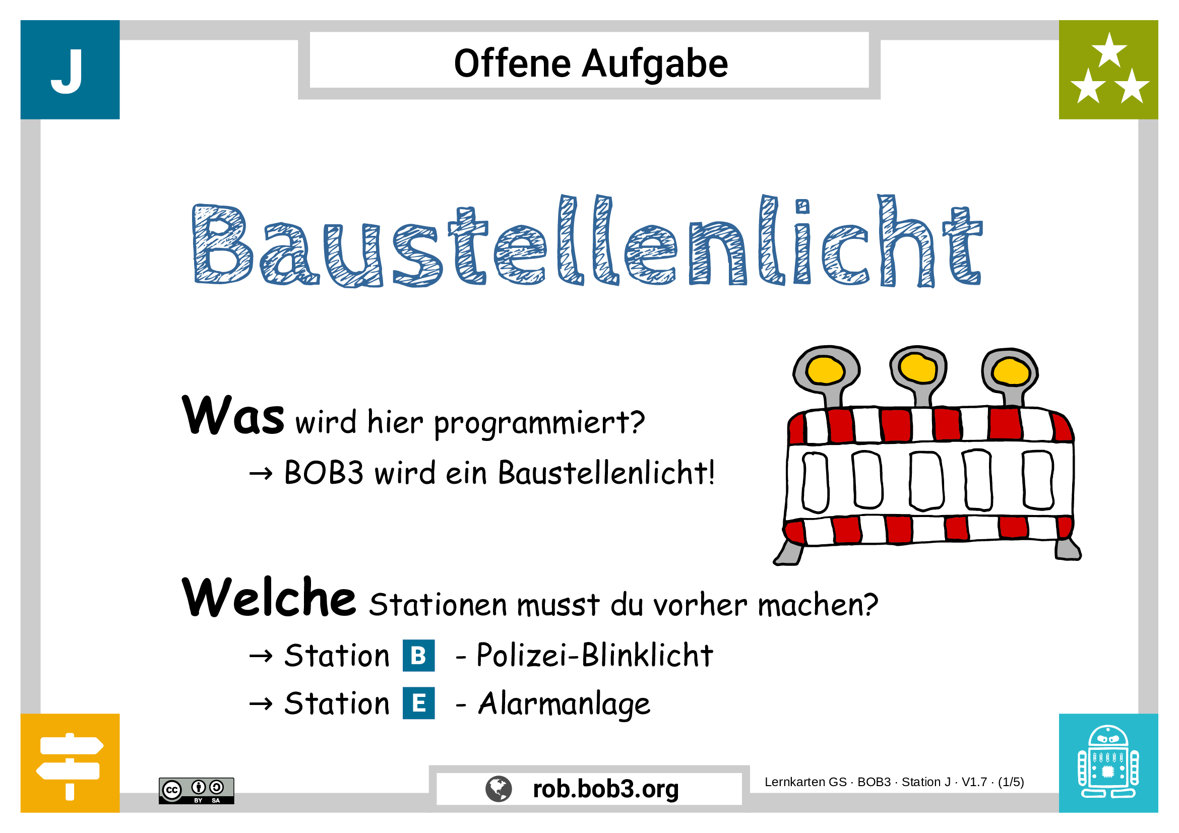 Lernstation J - Baustellenlicht - Deckblatt